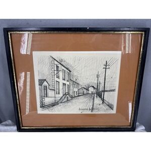 Framed Midcentury Bernard Buffet Cityscape "Quiet Street" Signed in Plate 1952